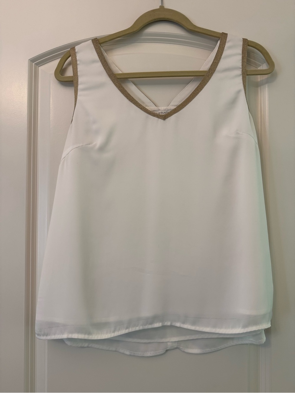 FRNCH White V-Neck Camisole with Gold Trim